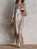 Minimalist Loose Shimmering V-neck Maxi Dress