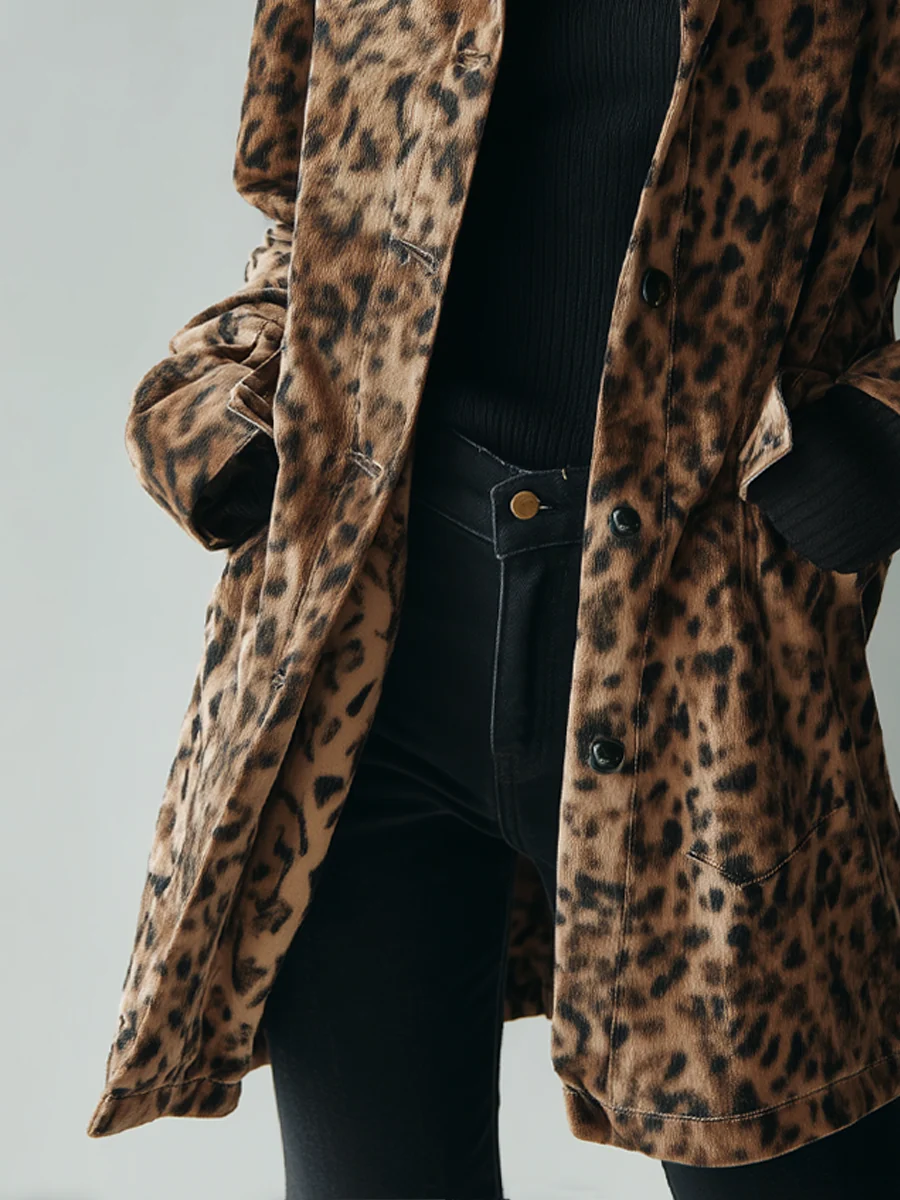 Vintage Brown Leopard Print Eco-Suede Jacket