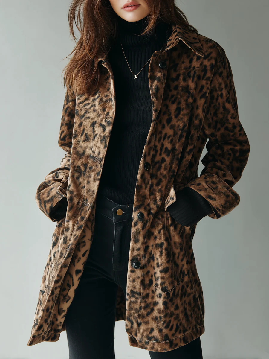 Vintage Brown Leopard Print Eco-Suede Jacket