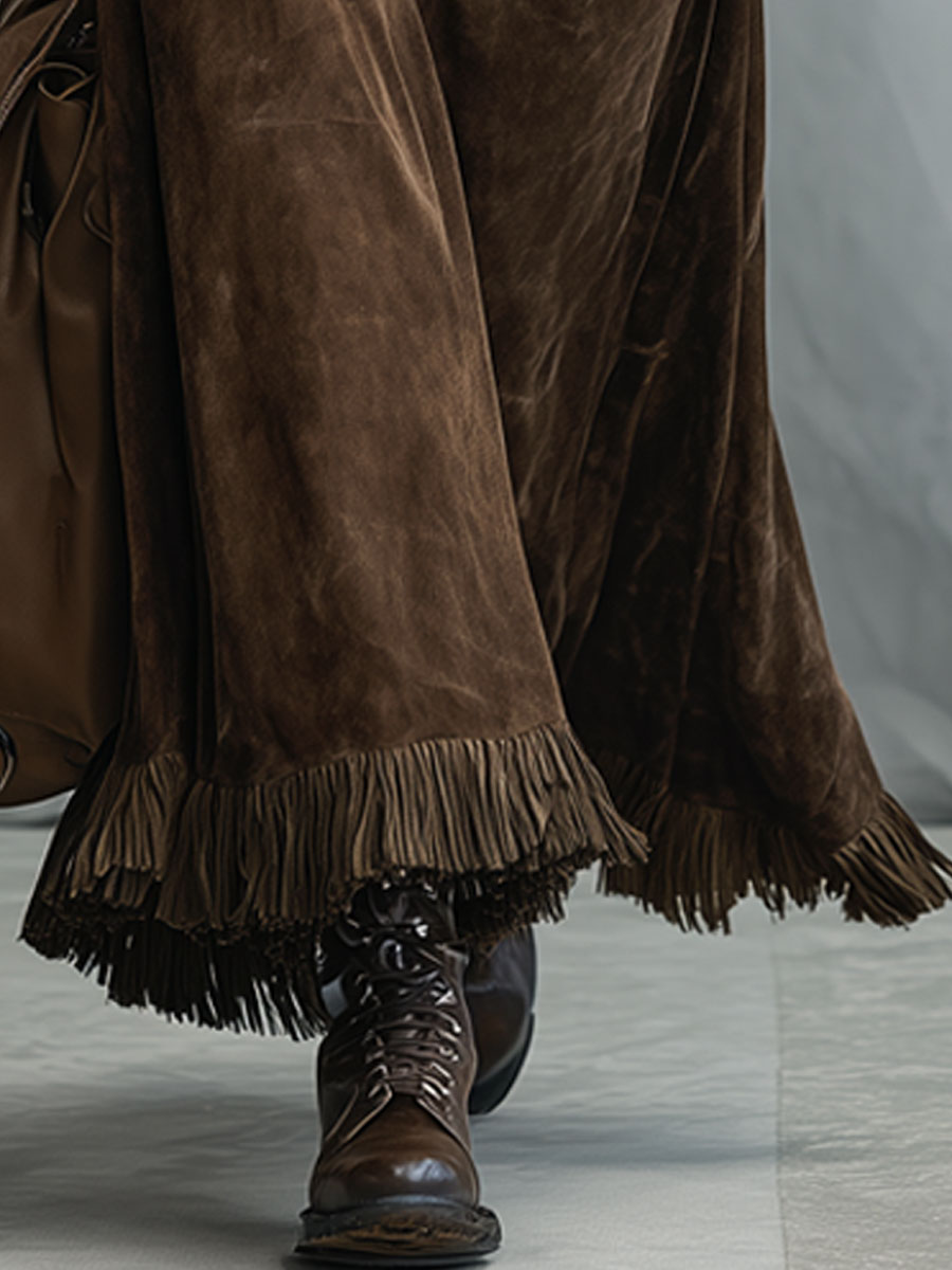 Vintage Cocoa Brown Faux Suede Tassel Skirt