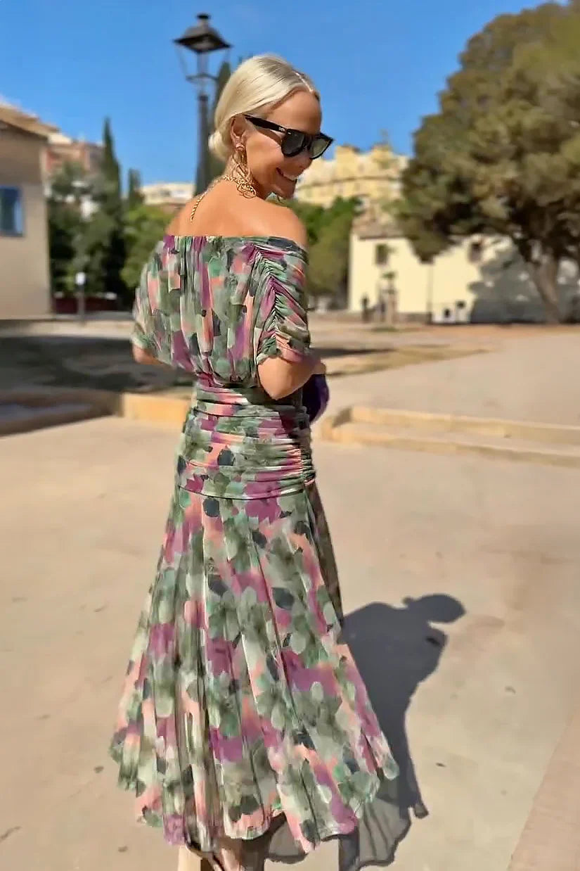 V-neck Fantasy Painted Floral Print Maxi Dress