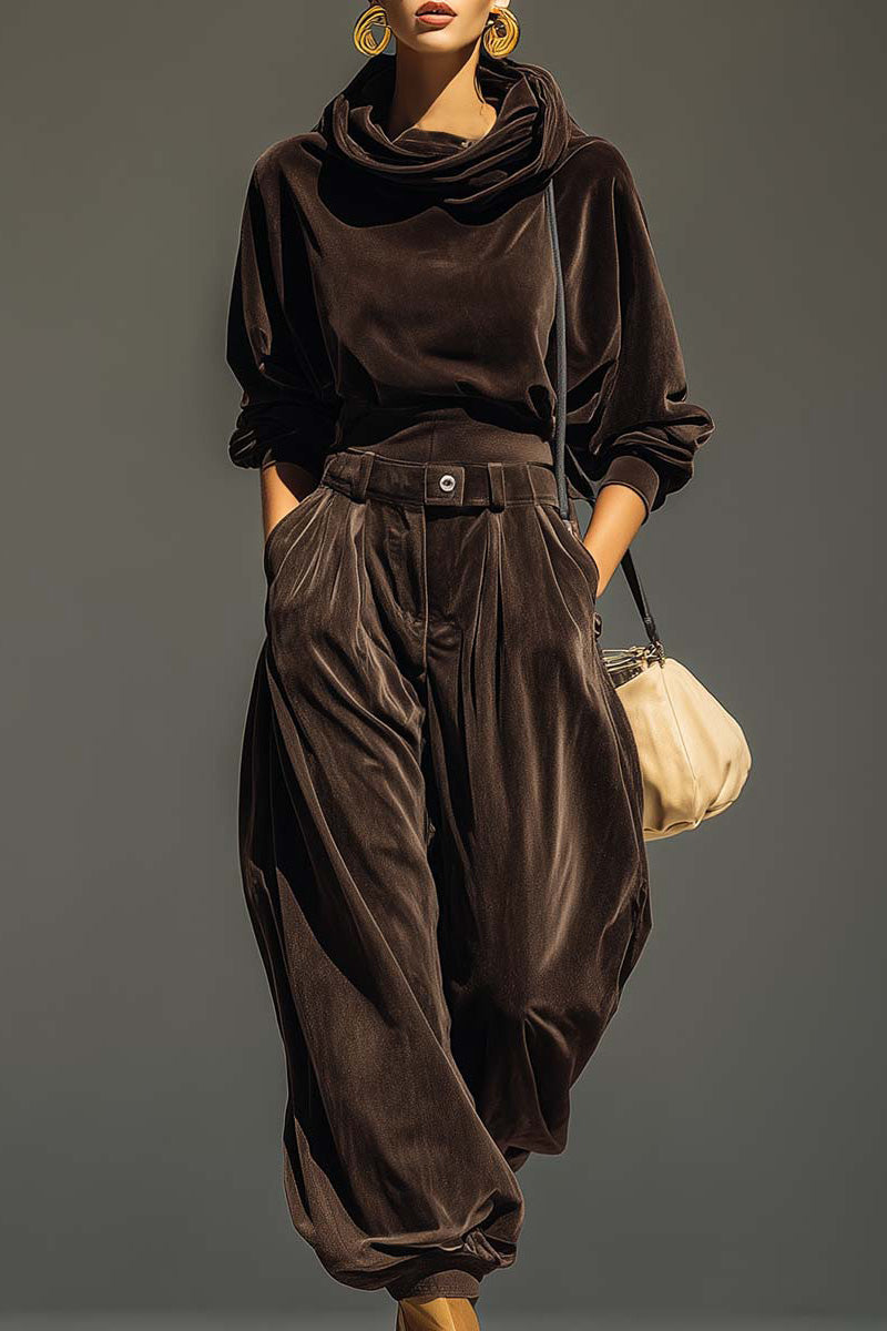 Vintage Brown Velvet Trousers Set（Includes Belt）