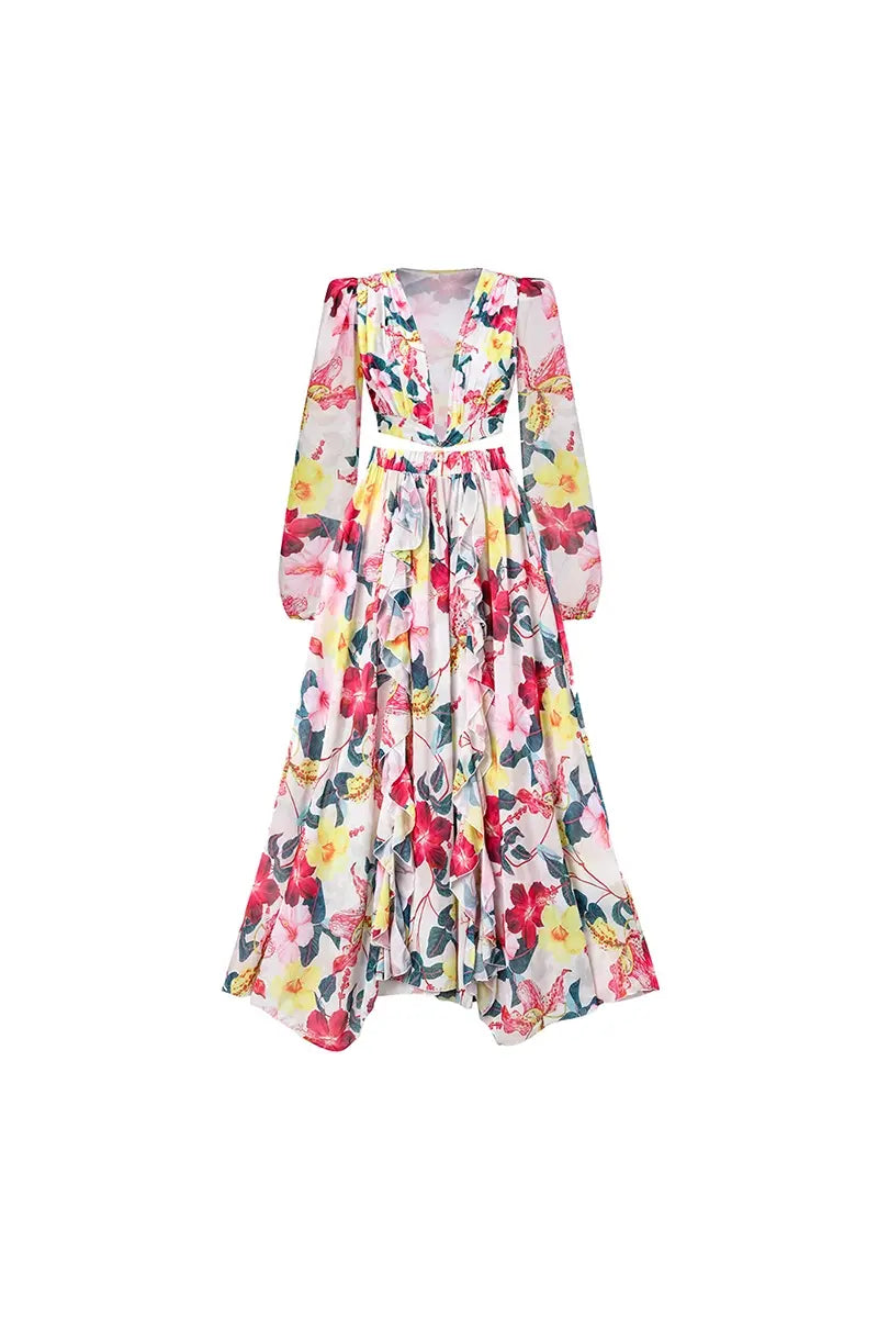 3D Floral Cutout Swimsuit One Piece Set