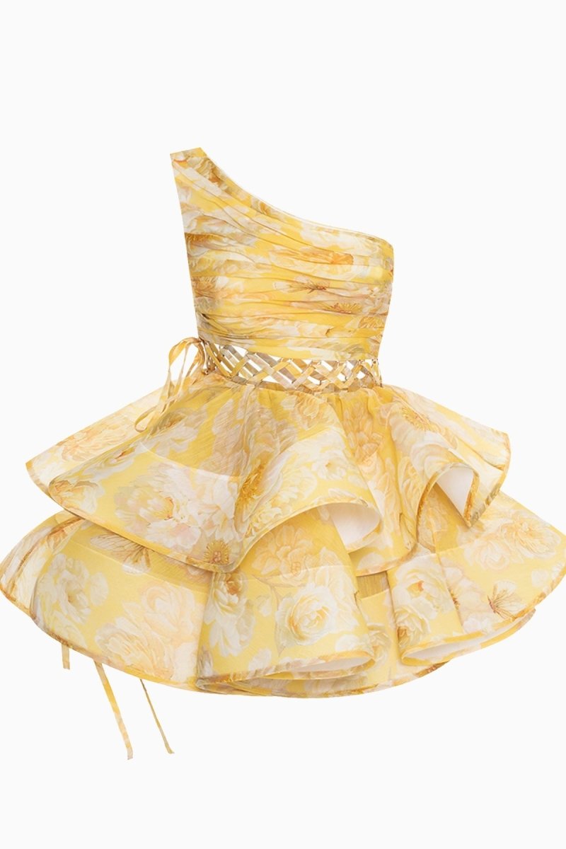 Andrea Floral Printed One-shoulder Chiffon Dress
