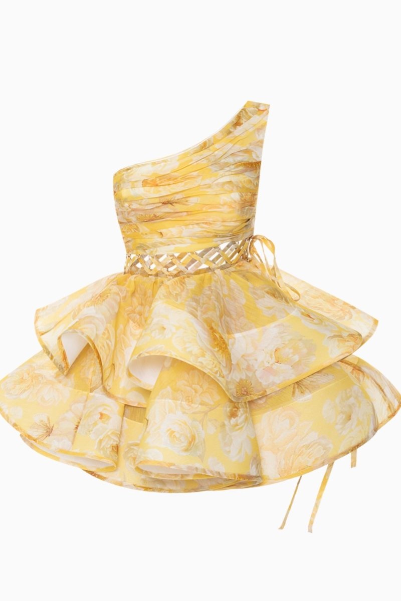 Andrea Floral Printed One-shoulder Chiffon Dress