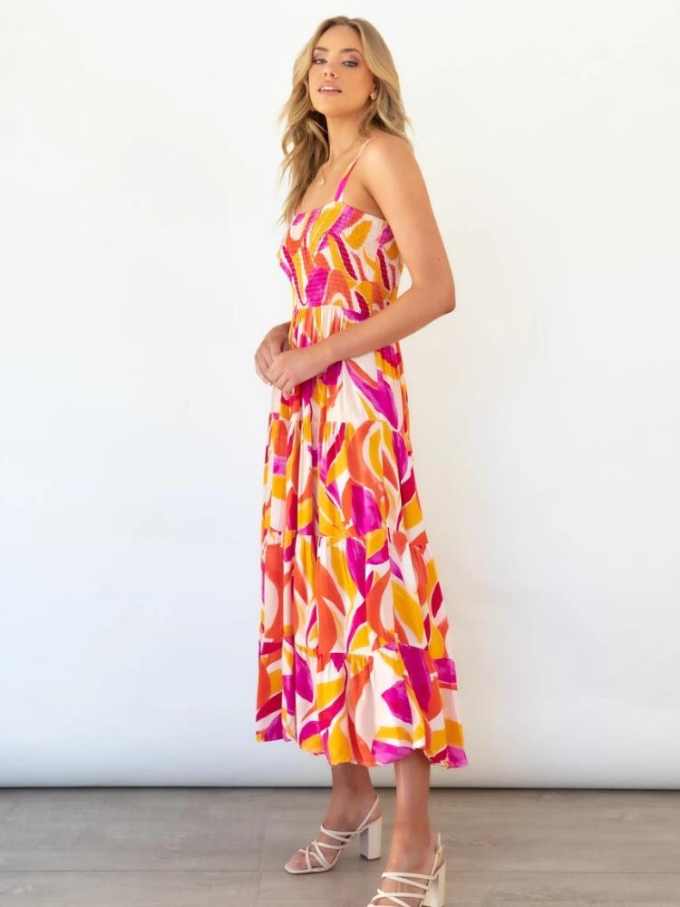 Andrea Printed Shirred Bodice Tiered Sundress