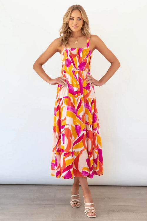 Andrea Printed Shirred Bodice Tiered Sundress