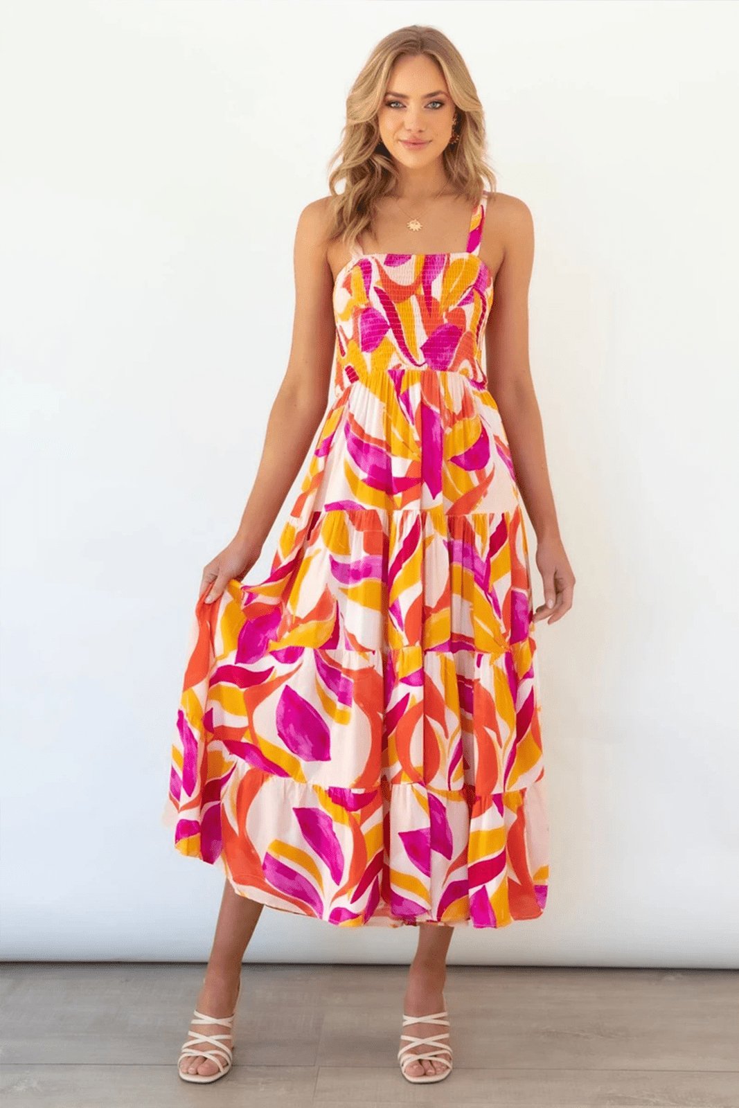 Andrea Printed Shirred Bodice Tiered Sundress