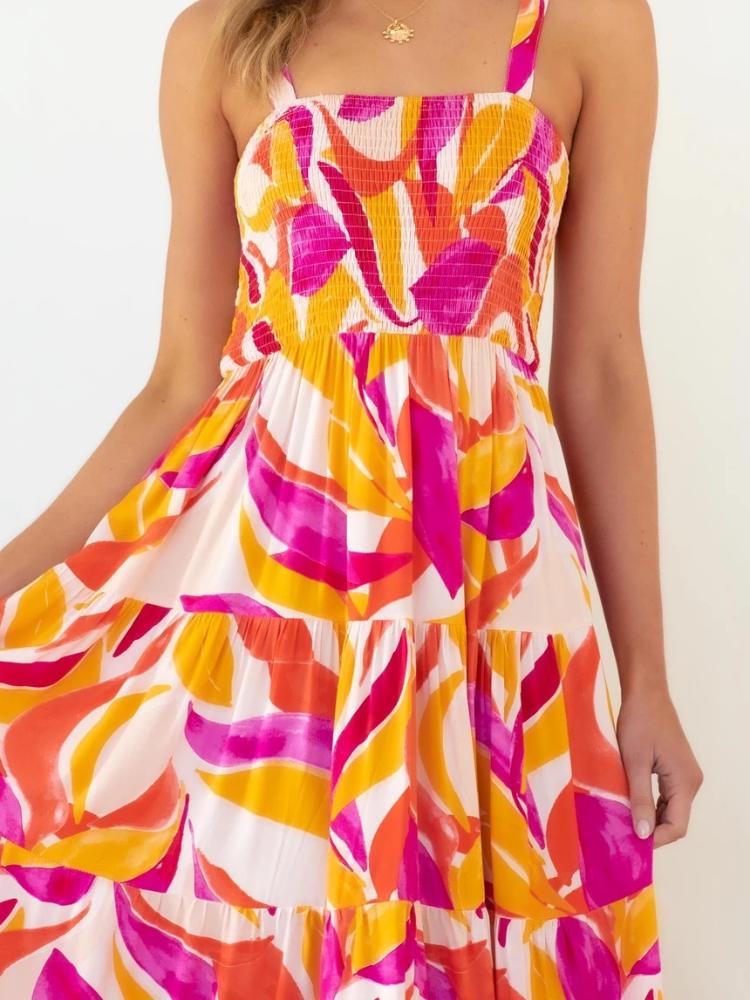 Andrea Printed Shirred Bodice Tiered Sundress