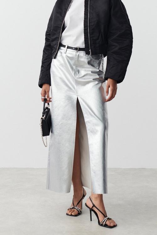 Andrey Metallic Maxi Slit Skirt