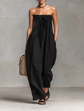 Loose-Fit Linen-Blend Strapless Tie Jumpsuit