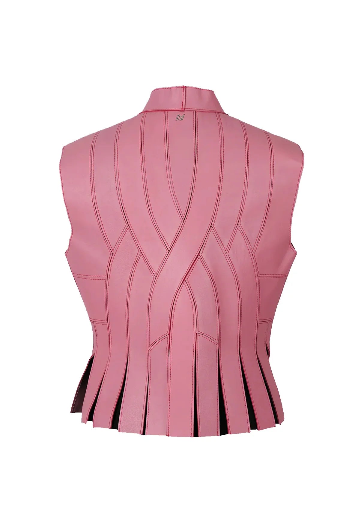 Pink Stand Stitched Leather Vest