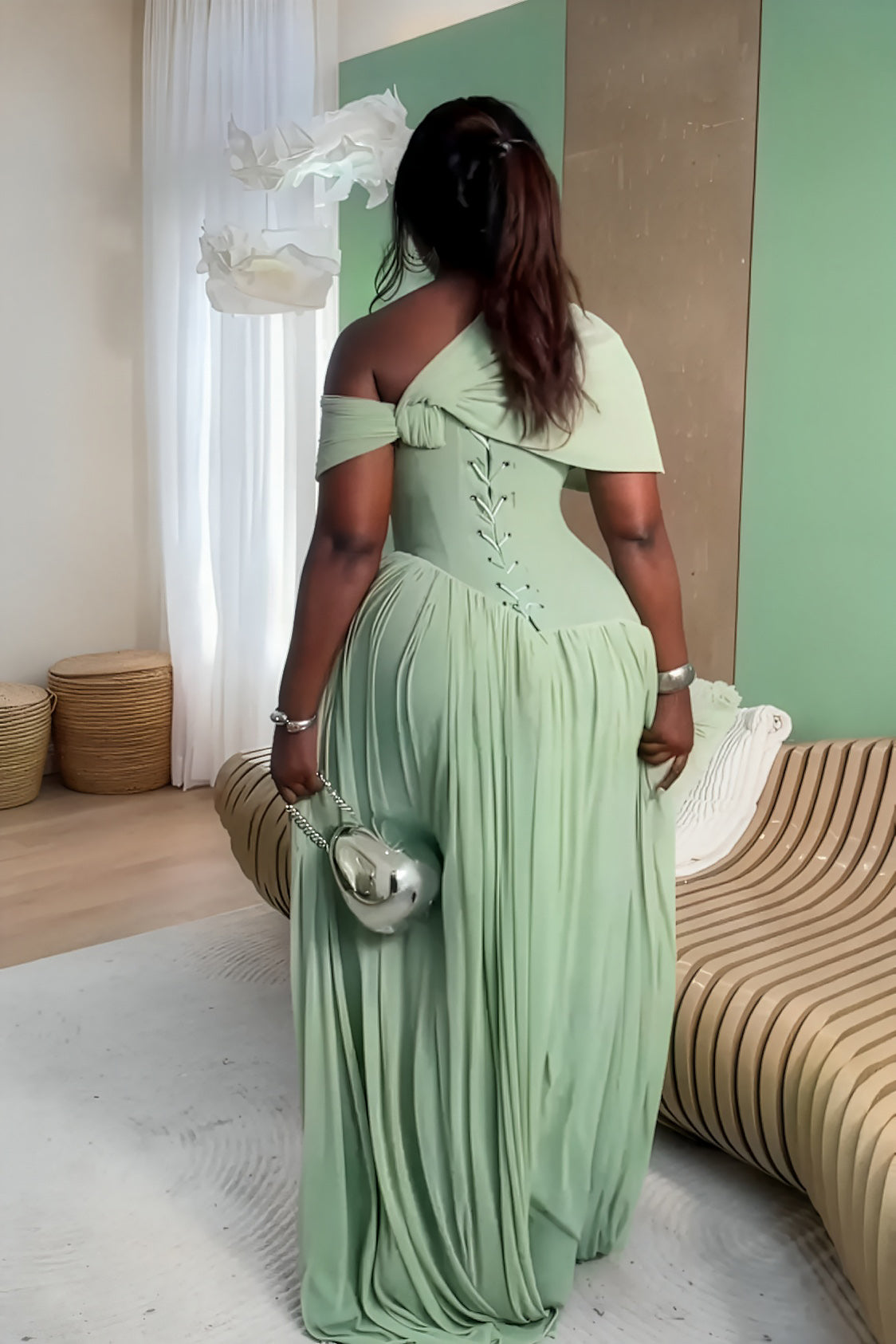 Mint Green Pleated Maxi Dress