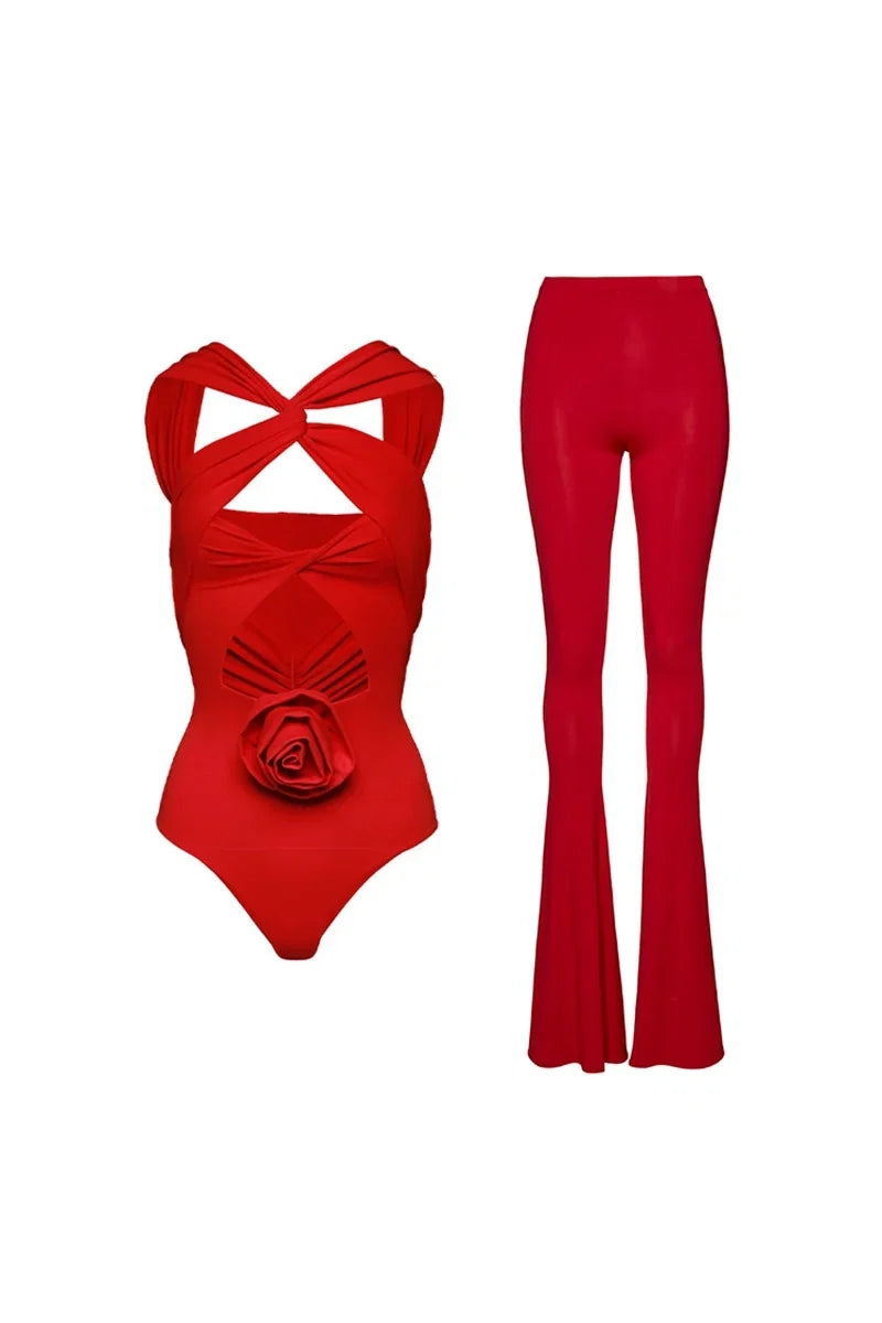 Floral Appliqué Cutout Swimsuit Set