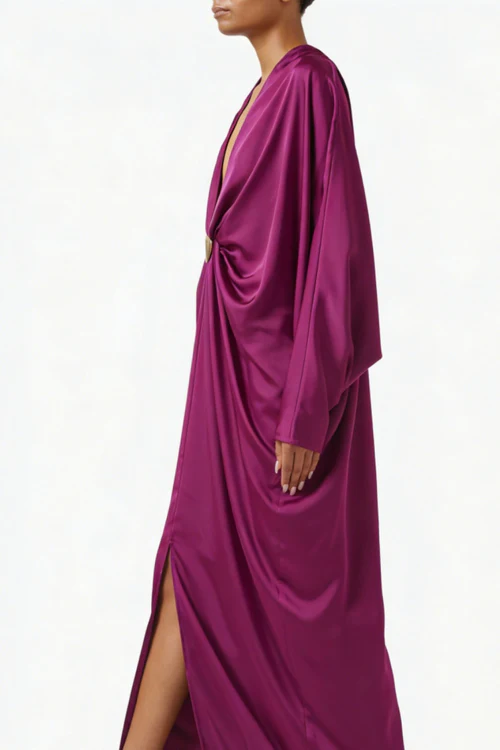 Magenta Satin Neck Maxi Dress in Satin