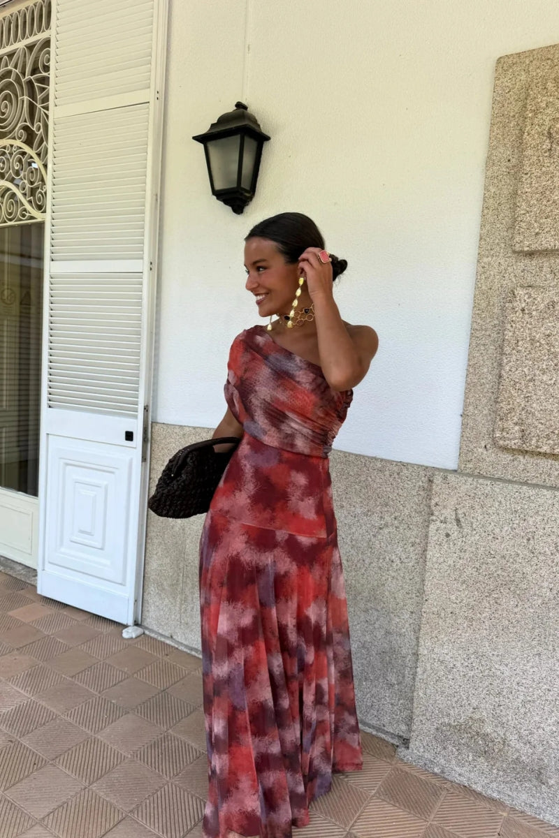 One Shoulder Tie Dye Maxi Dress