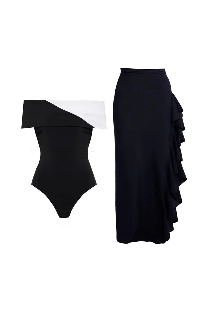 Colorblock Minimal One Piece Swimsuit Set