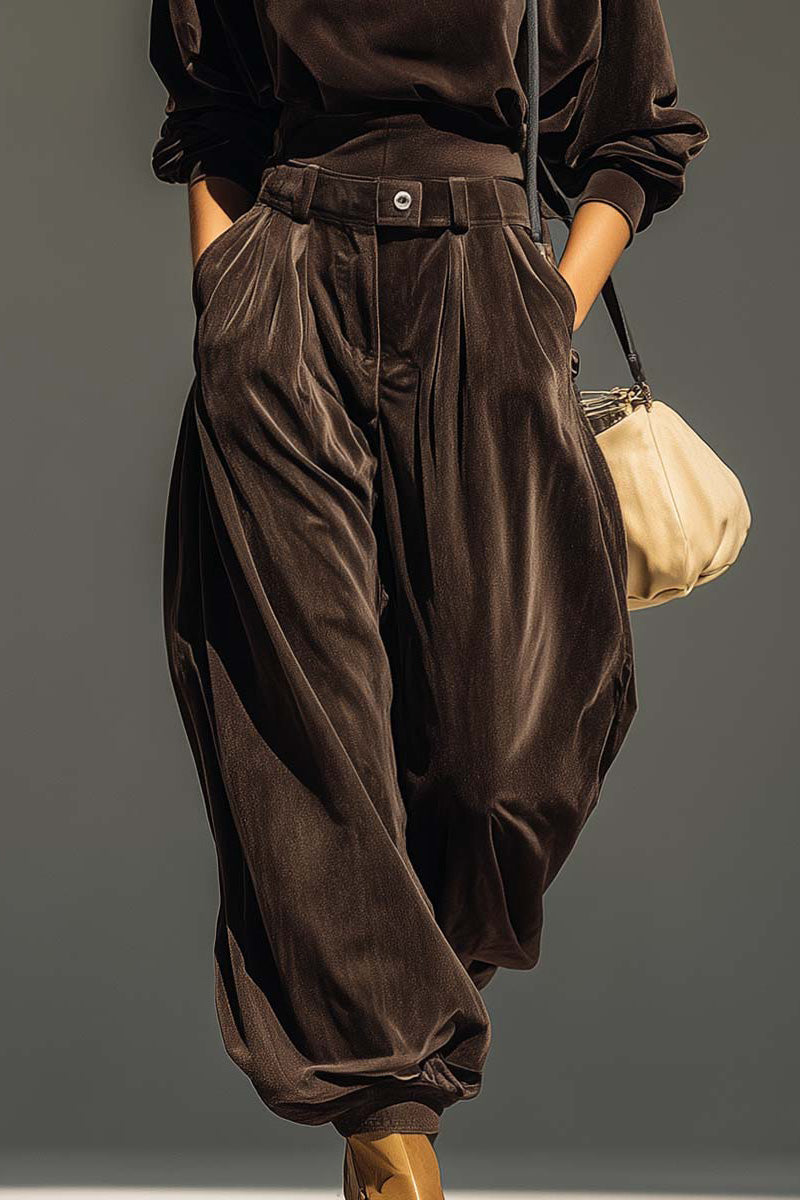 Vintage Brown Velvet Trousers Set（Includes Belt）