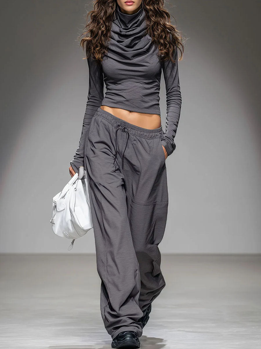 Long-sleeved T-shirt And Wide-leg Pants Set