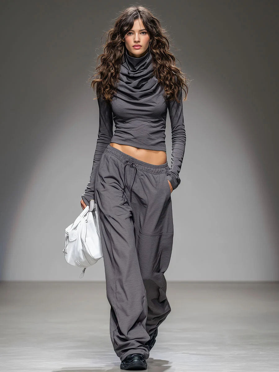 Long-sleeved T-shirt And Wide-leg Pants Set