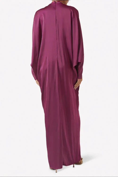 Magenta Satin Neck Maxi Dress in Satin