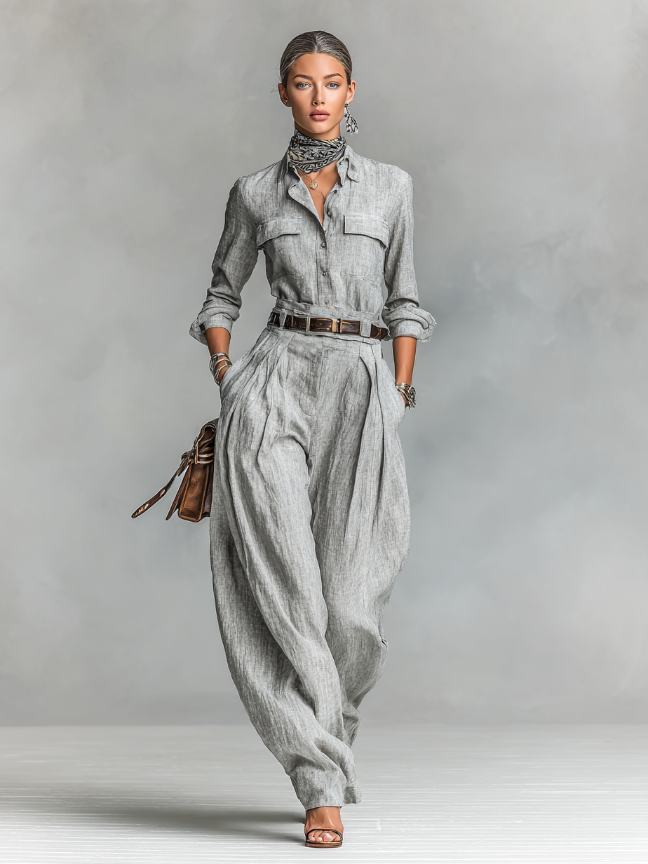 Cotton-linen Shirt Trousers Two-piece Set