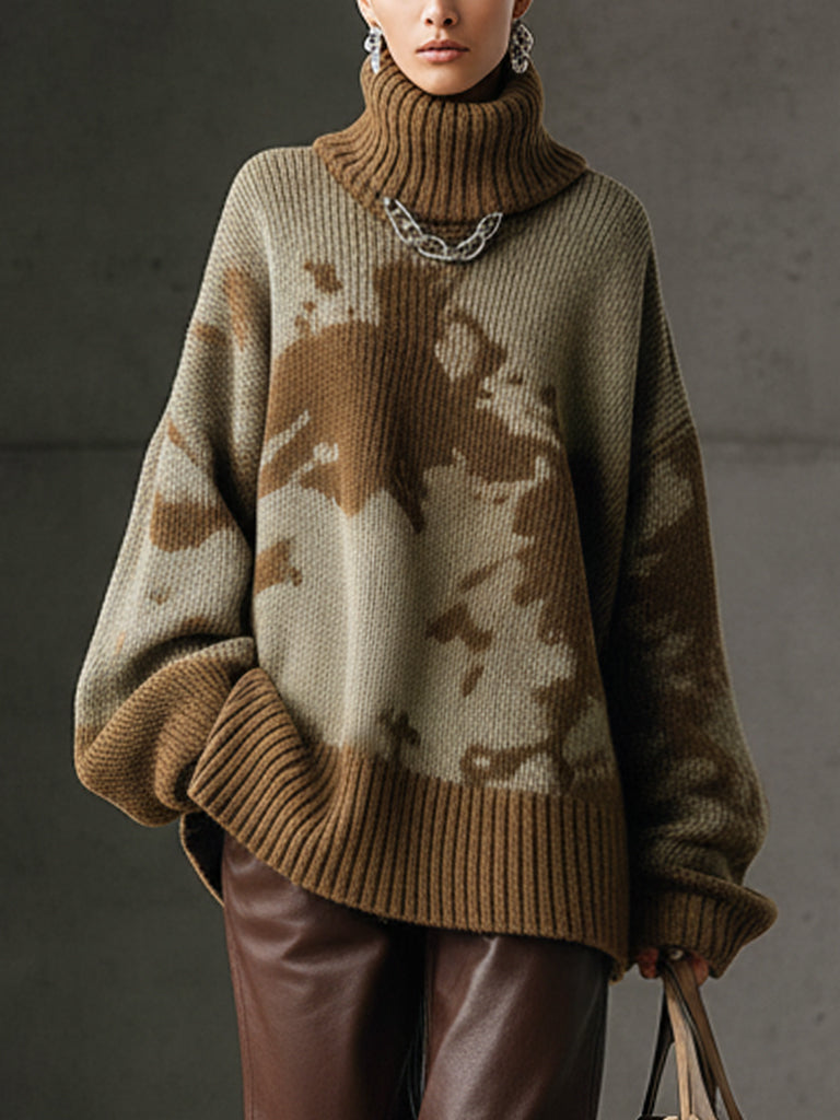 Green Loose Turtleneck Long Sleeve Sweater