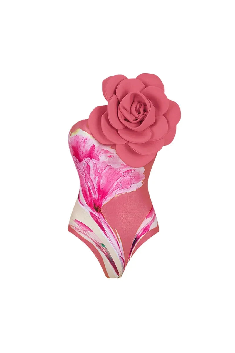 3D Floral Pink Print Swimsuit Set