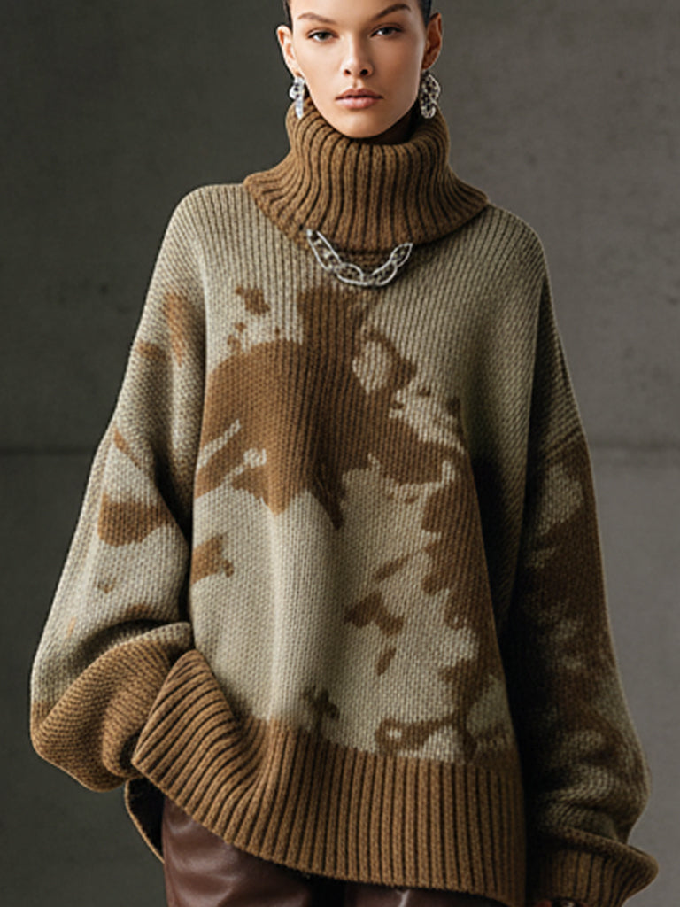 Green Loose Turtleneck Long Sleeve Sweater