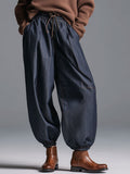 Retro Elastic Waist Navy Blue Lantern Jeans