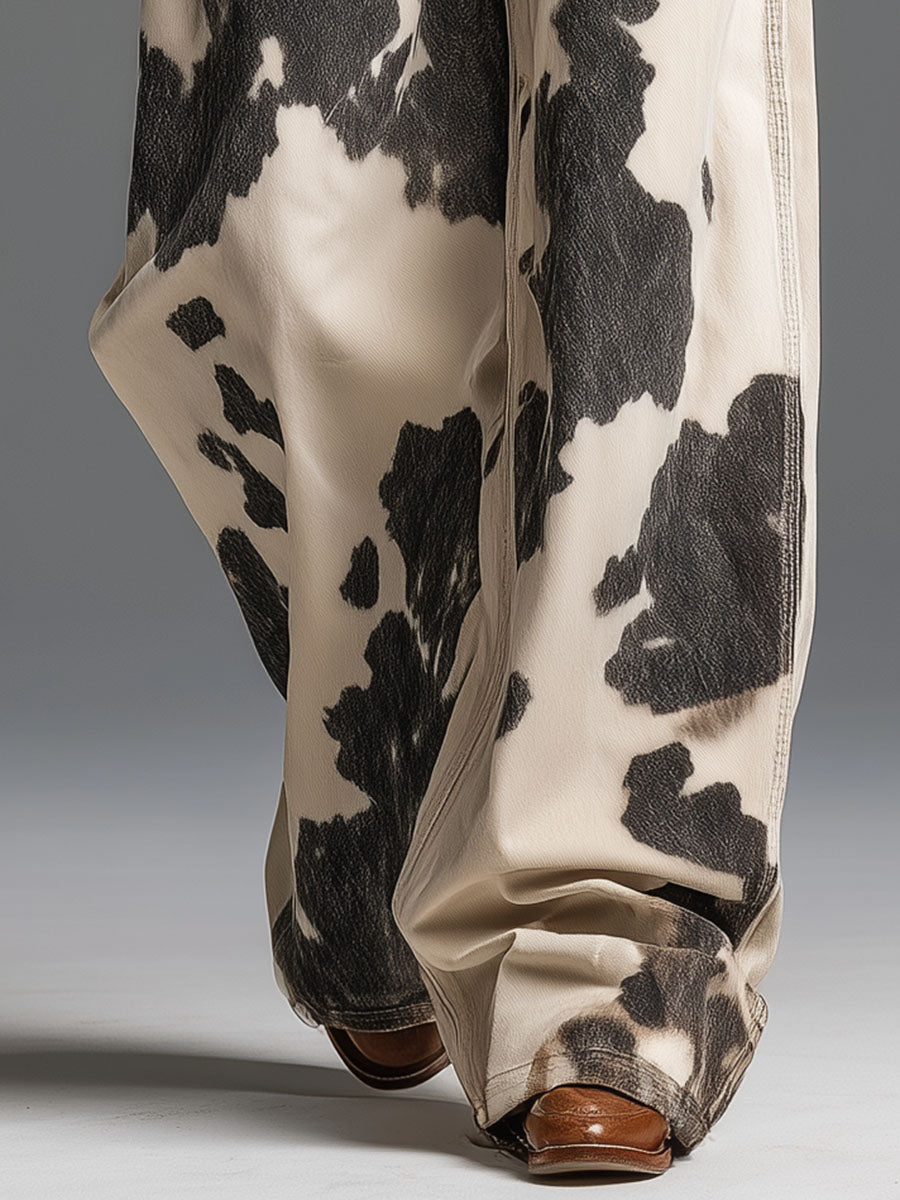 Retro And Fashionable Western Cow Pattern Pants