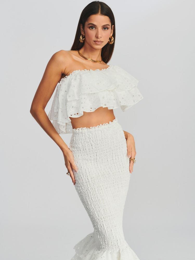 Embroidered Lace Tiered Ruffle Maxi Dress Set