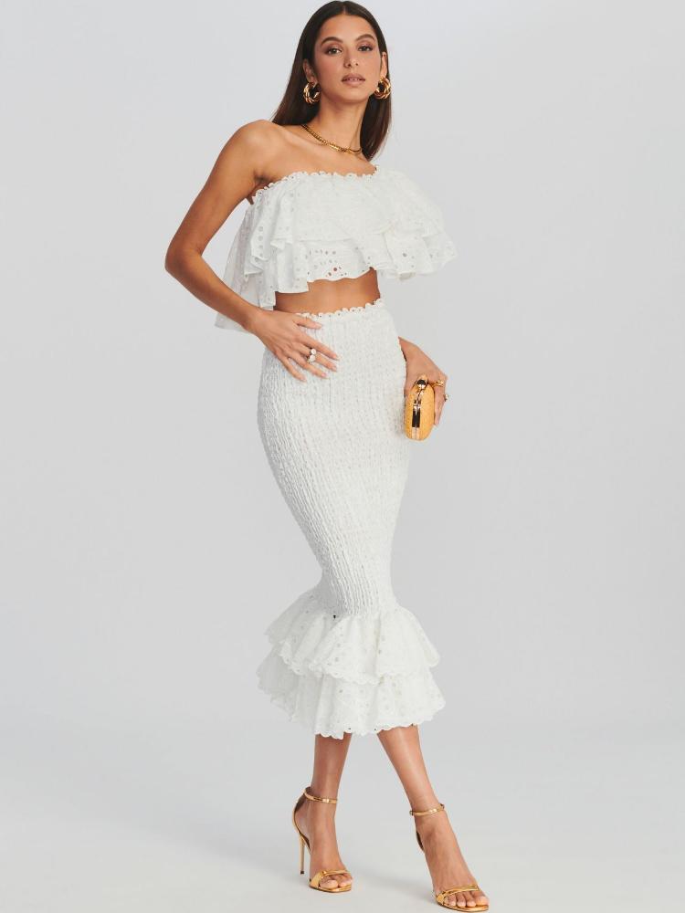 Embroidered Lace Tiered Ruffle Maxi Dress Set