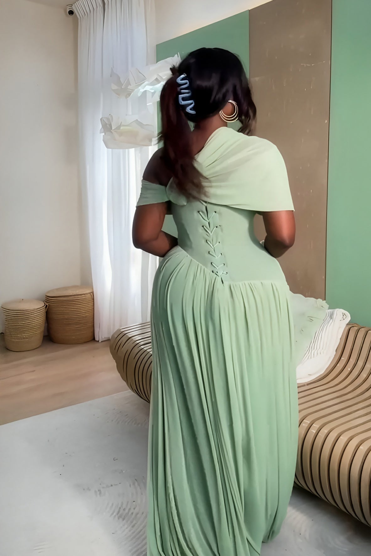 Mint Green Pleated Maxi Dress
