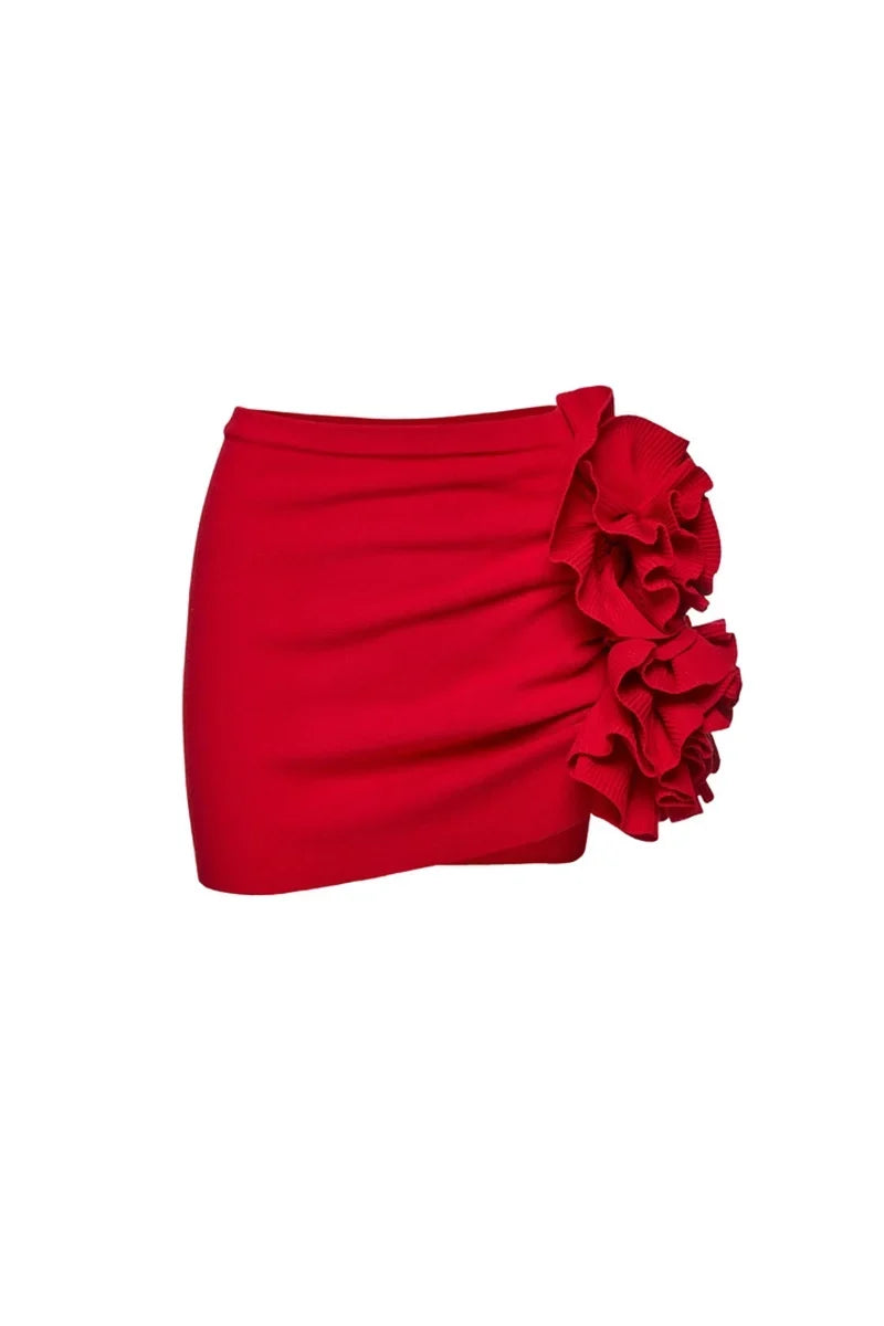 Floral Appliqué Swimsuit Skirt Set