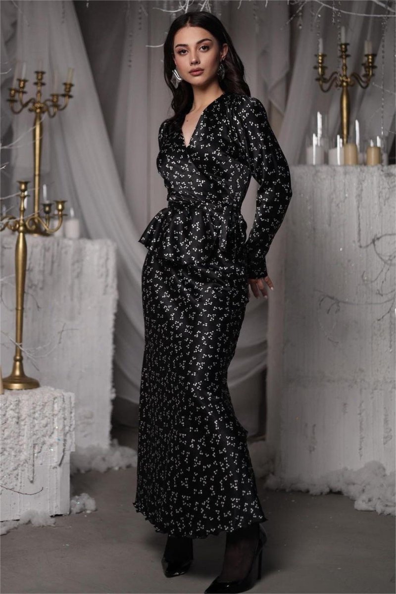 Eileen Floral Wrap Lace-Up Blouse Maxi Skirt Set