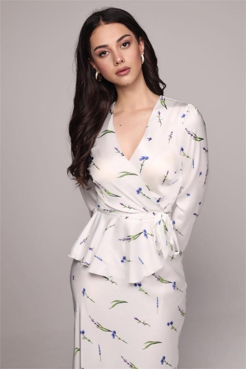 Eileen Floral Wrap Lace-Up Blouse Maxi Skirt Set
