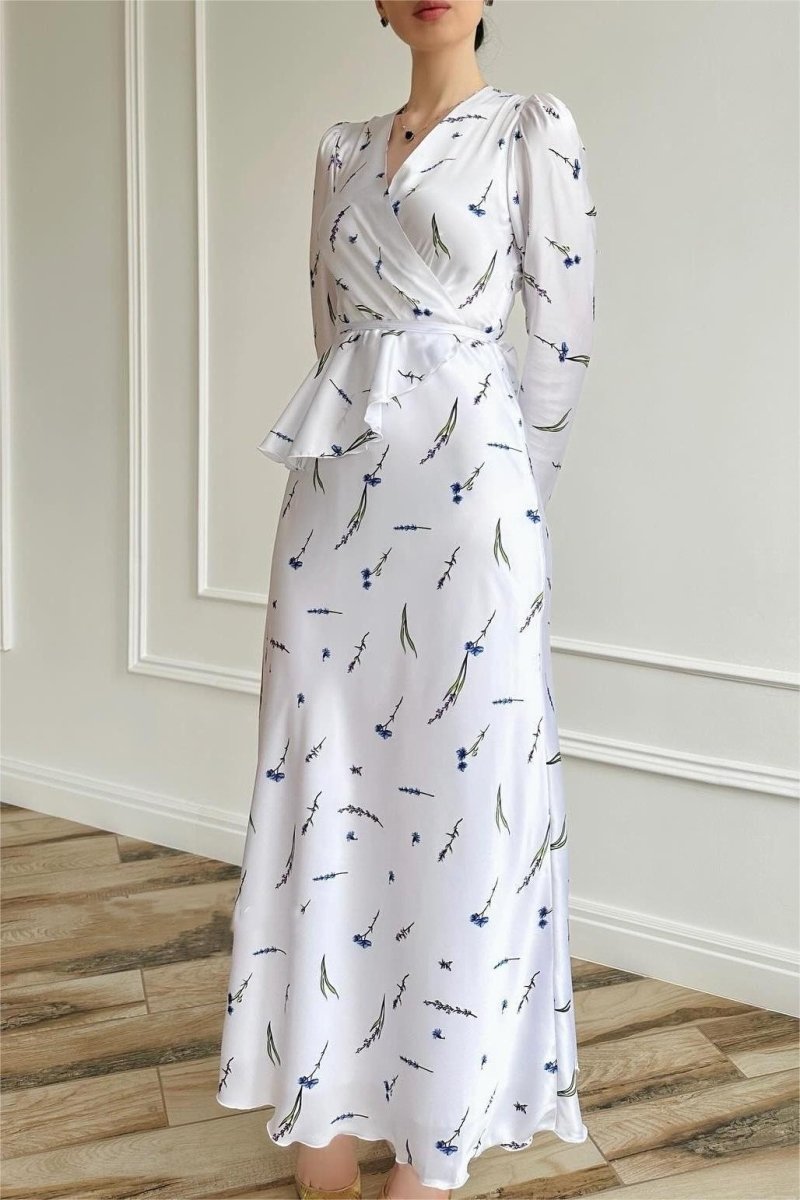 Eileen Floral Wrap Lace-Up Blouse Maxi Skirt Set