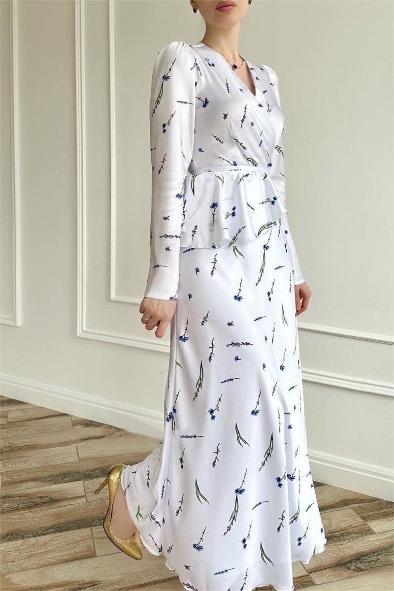 Eileen Floral Wrap Lace-Up Blouse Maxi Skirt Set