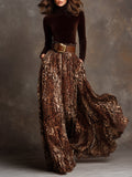 Turtleneck Velvet Top & Leopard Print Skirt Set