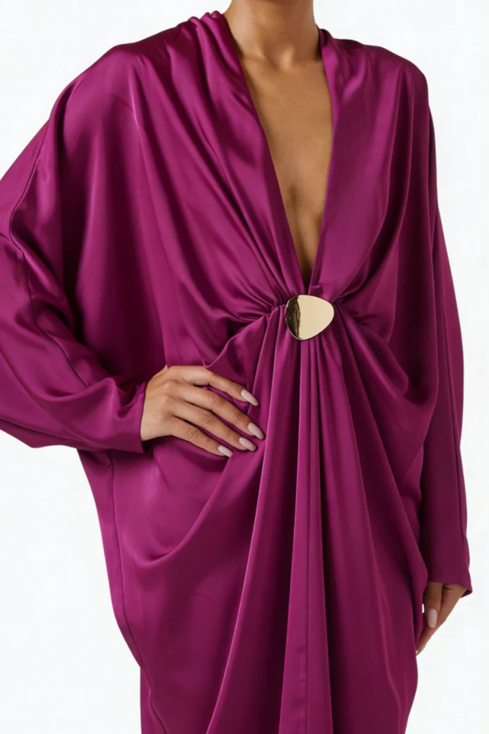 Magenta Satin Neck Maxi Dress in Satin