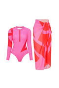 Colorblock Long Sleeve Surf Swimsuit Set