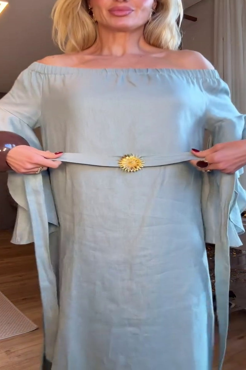 Soft Blue Off-Shoulder Maxi Dress