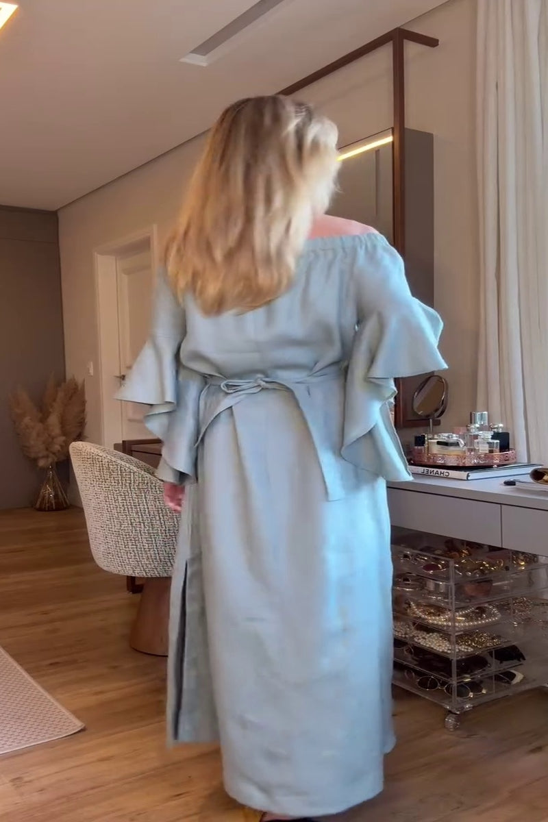 Soft Blue Off-Shoulder Maxi Dress