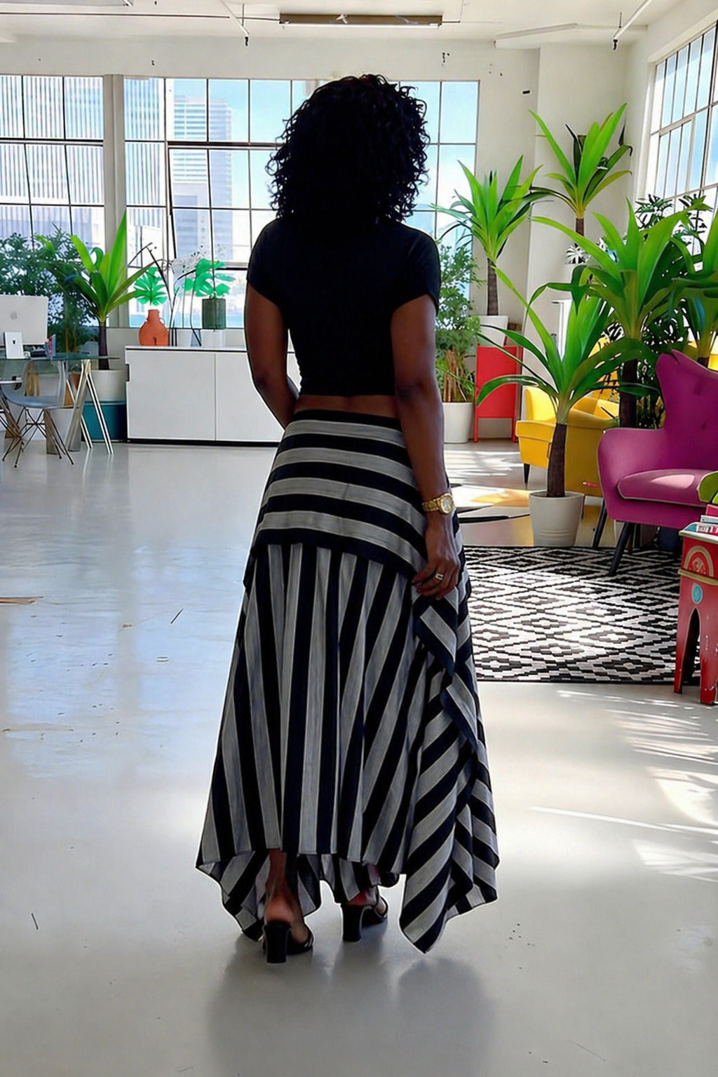 Layered Striped High-Waist Skirt