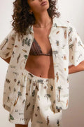 Printed casual loose shorts two-piece set