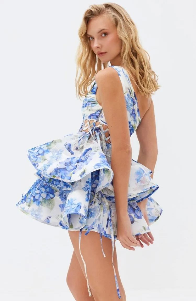 Andrea Floral Printed One-shoulder Chiffon Dress