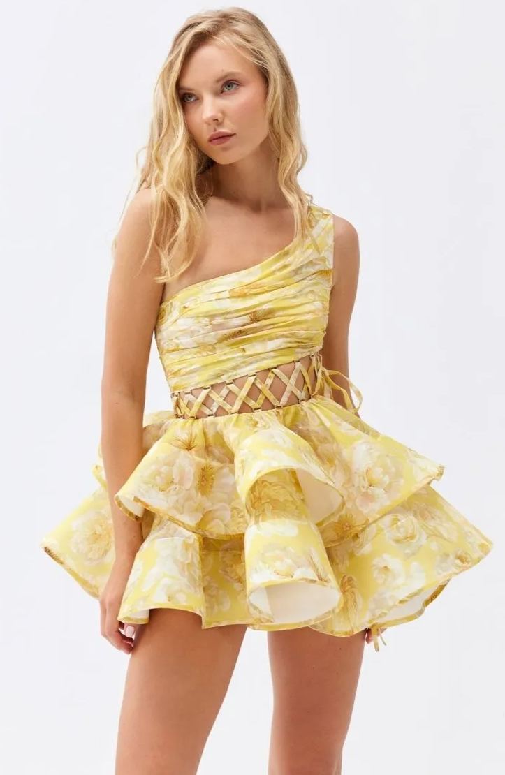 Andrea Floral Printed One-shoulder Chiffon Dress