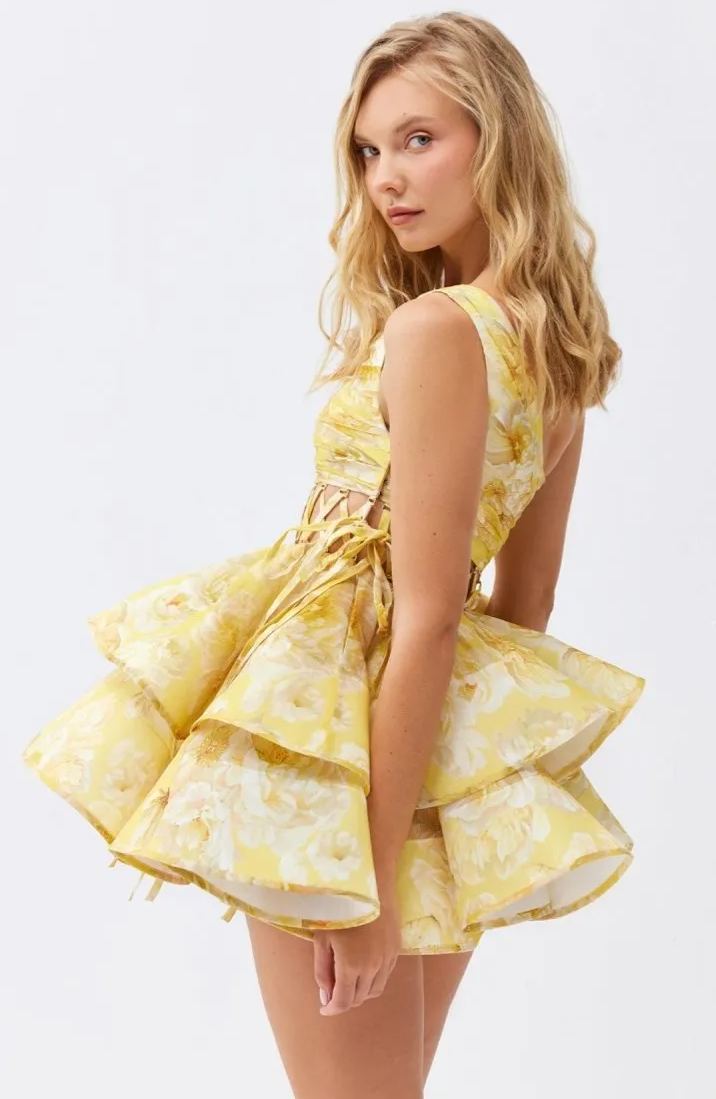 Andrea Floral Printed One-shoulder Chiffon Dress