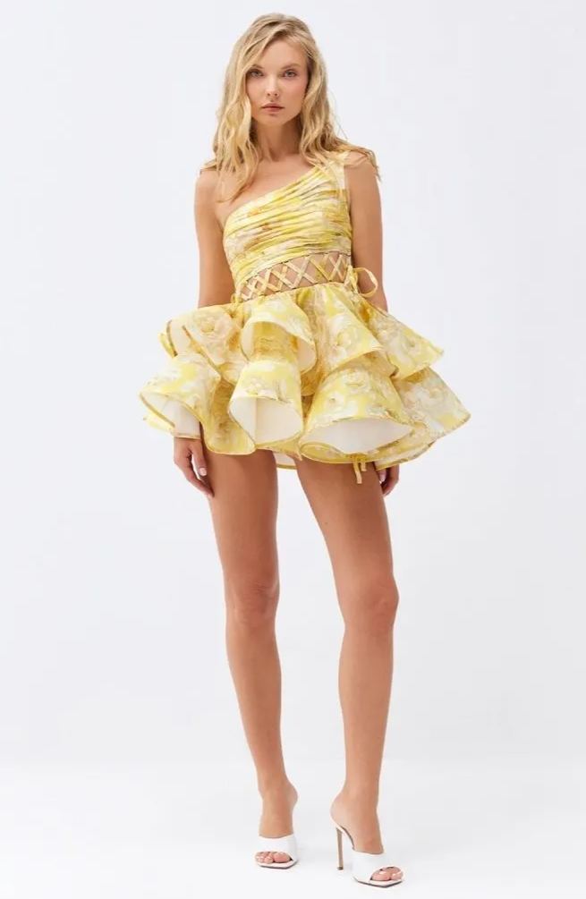 Andrea Floral Printed One-shoulder Chiffon Dress